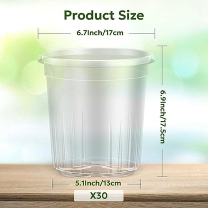 Bluepro Clear Nursery Pots with Drainage Holes, 7 Inch, 1 Gallon, 30-Pack | Clear PET, 1-Gallon Capacity, Root and Moisture Visibility, Flexible, Reusable, Indoor/Outdoor Use, Propagation and Repotting - size: 7 Inch-30Pcs