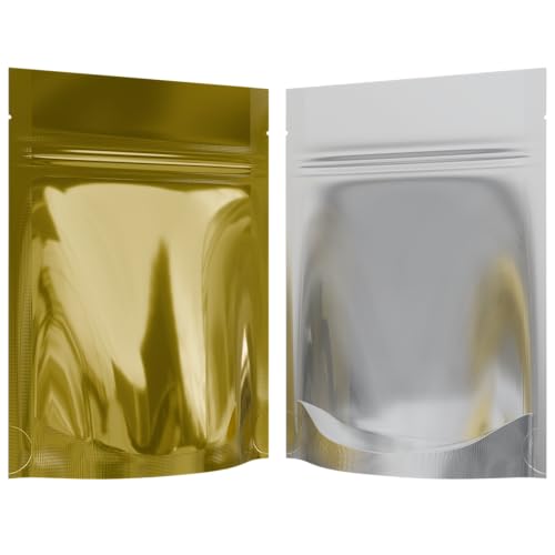Mylar Style Barrier Bags – Zipper w/Heat Seal – 100 Bags (Gloss Gold/Clear, 1/8 Ounce - 3.62?x5?x1.5?) - color: Gloss Gold / Clear, size: 3.62x5x1.5 Inch (Pack of 100)