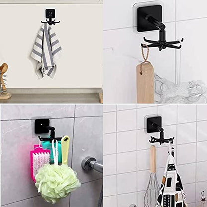 YeeBeny 360 Degrees Rotating Folding Hook Self-Adhesive 180 Degrees | Self Adhesive Utensil Rail With Hooks For Baby & Bottle Brush Holder - color: Black