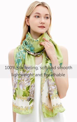 Women Silk Scarves Long Satin Lightweight Outdoor Shawl Wraps Printed Head Scarf 70''X35'' - color: 105-green