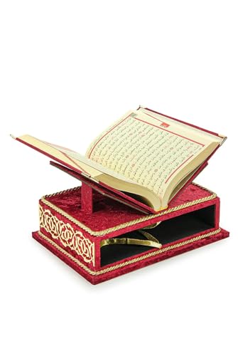 The Holy Quran Velvet Box Sets | Special Quran Holder Stand | Luxury Islamic Gift | Spiritual Grace| Quran Dimension;6.6*9.4inch/17*24cm I Perfect Ramadan, Eid, Umrah Gift for Muslim Women Men (Red) - color: Red