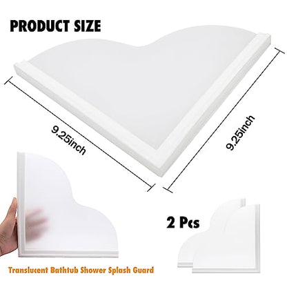 Tub Splash Guard Removable, 2 Pack Bathtub Water Splash Guards,Silicone Base & Acrylic Tub Corner Guards to Keep Water in Tub, Self-Adhesive & Prevent Shower Water from Splashing Out.
