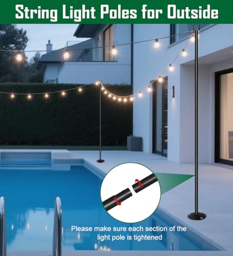 10ft String Light Pole for Hard Surfaces, Light Pole for Outdoor String Light, Perfect for Garden, Backyard, and Patio Lighting Stand for Parties, Wedding - Matte Black Finish - 1 Pack - style: 1 Pole for Hard Surfaces