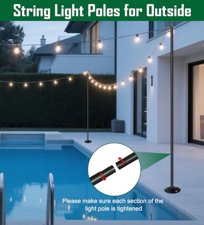 10ft String Light Poles for Hard Surfaces, Light Poles for Outdoor String Light, Perfect for Garden, Backyard, and Patio Lighting Stand for Parties, Wedding - Matte Black Finish - 2 Pack - style: 2 Pole for Hard Surfaces
