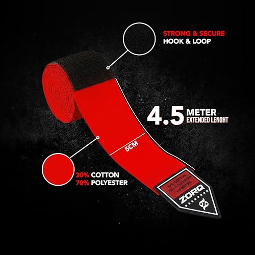 ZORQ Boxing Hand Wraps - Professional Mexican Style Semi-Elastic Handwraps for Boxing, MMA, Muay Thai & Kickboxing - 4.5M Inner Gloves with Thumb Loop & Secure Hook & Loop Closure - color: Blue