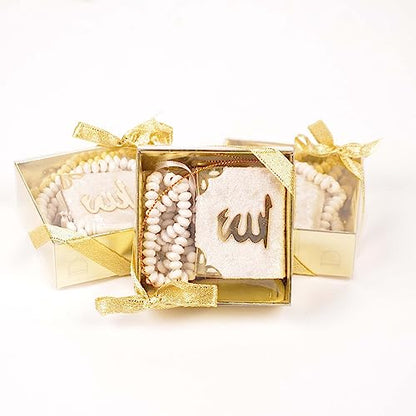 BABY SHOWER CHOCOLATE Set of 10 Islam Quran Tasbeeh Islamic Set | Holy Quran Prayer Beads Gift Box Favor (White) - color: White