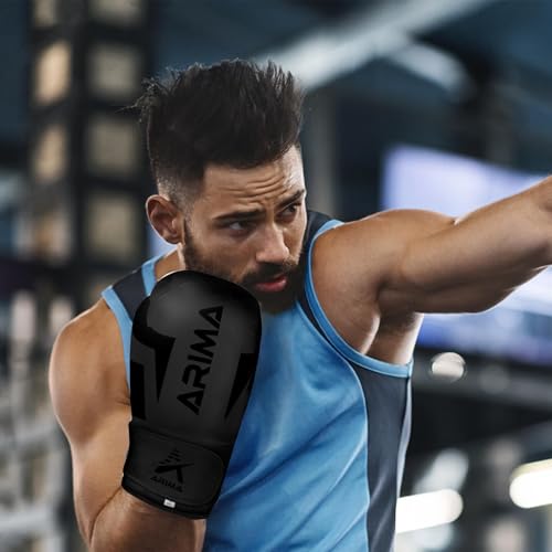 Boxing Gloves - Premium PU Leather, Heavyweight - Ideal for Boxing, Kickboxing, Muay Thai & Fitness Training - color: Matt Black, size: 14 oz.