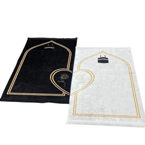 Muslim Prayer Rug for Couple – 2 Piece Luxury Prayer Mat Set for Bride & Groom, Soft Thick Padded 0.16” Foam, Non-Slip Bottom, Premium Velvet Polyester Islamic Prayer Mats, Wedding Gift Set