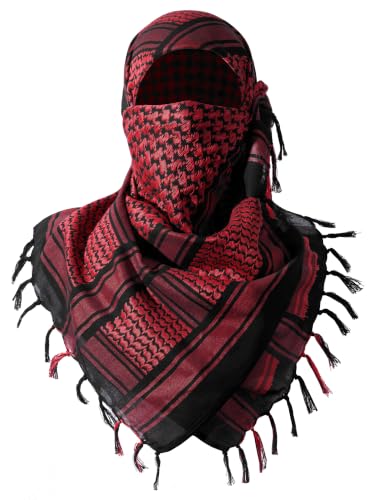 FREE SOLDIER Scarf Military Shemagh Tactical Desert Keffiyeh Head Neck Scarf Arab Wrap with Tassel for Men Women - color: Dark Red