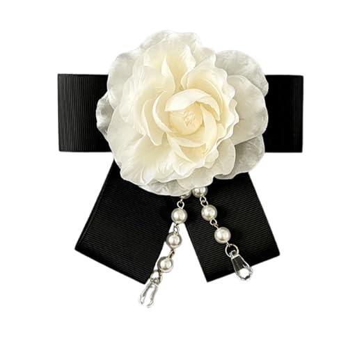 Vintage White Flower Pearl Tassel Brooch Pins for Women Trendy Camellia Pearl Hair Pins Christmas Pins Dainty Shawl Brooches Bracelet Birthday Jewelry - color: Black3