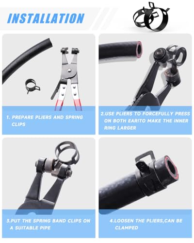 100Pcs 6-25mm Spring Band Hose Clamps With Swivel Flat Hose Clamp Plier Assortment Kit, Constant Tension Steel Clamps for Fuel Lines, Silicone, Vacuum Hoses & Low-Pressure Air Clips - size: 100pcs with Plier
