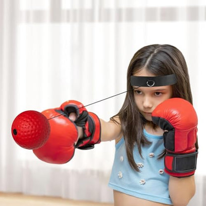 Boxing Ball with Headband, Boxing Reflex Ball Headband Set | React Reflex Ball for Adult Training | Indoor Outdoor Fitness Equipment - color: Red