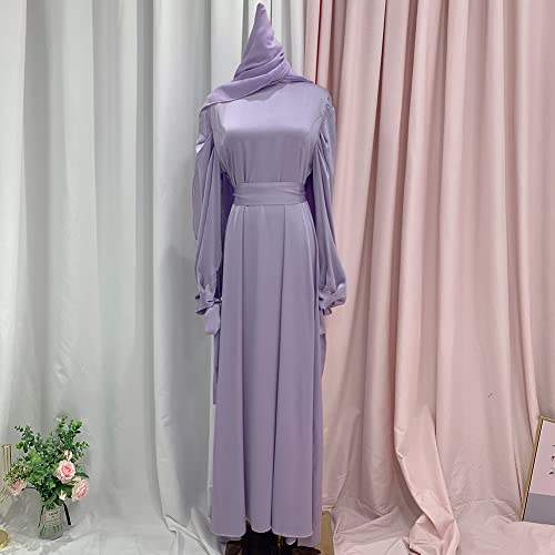 OBEEII Muslim Dress for Women Loose Full Cover Long Abaya Satin Dress Kaftan Abayas Islamic Robe S-XXL - color: Purple, size: Small