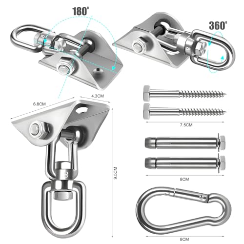Hammock Hanging Kit, 2 Pack Hanging Chair Hardware 360°Rotating Hammock Hooks Heavy Duty, Hammock Chair Hanging Kit & Swing Ceiling Hook Snap for Hammock Chair,Heavy Bag,Seat,Yoga,Gym,1000 lb Capacity