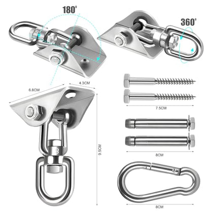 Hammock Hanging Kit, 2 Pack Hanging Chair Hardware 360°Rotating Hammock Hooks Heavy Duty, Hammock Chair Hanging Kit & Swing Ceiling Hook Snap for Hammock Chair,Heavy Bag,Seat,Yoga,Gym,1000 lb Capacity