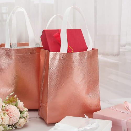 Tosnail 40 Pack 10 x 8 Inch Reusable Present Gift Bag, Medium Grocery Bags, Shopping Tote Bag for Weddings, Birthday, Party - color: Rose Gold