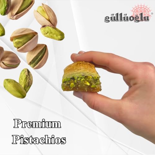Gulluoglu Dry Baklava with Pistachio, 1.1 lb - 500 gr/14 pieces (2 Pack), daily fresh shipment from Istanbul/Turkey - size: 2 Pack