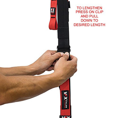 Valor Fitness Suspension Trainer System with Adjustable Training Straps, Full Body Bodyweight Workout Equipment for Home Gym, Resistance Training, Includes Extension Strap, Carabiner, and Storage Bag