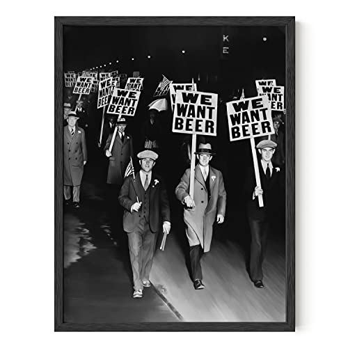 HAUS AND HUES Beer Poster Vintage Prints - We Want Beer Prohibition Wall Art for Men, Bar Art Vintage Posters, Prohibition Decor Funny Wall Art, Black and White Photos for Wall Decor (Unframed 12x16) - color: Want B, size: 12"L x 16"W
