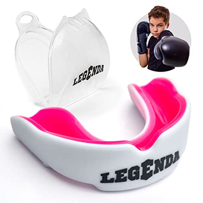 Legenda Sports Mouthguard for Kids (w/Case), Professional Mouthguard for Boxing, MMA, Karate, Football, BJJ, Martial Arts, Rugby, Lacrosse, Hockey (White/Pink) - color: White-pink