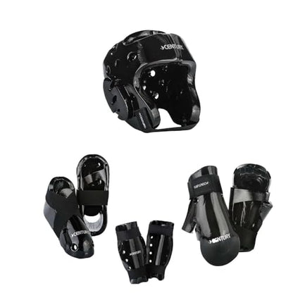 8 piece Karate Taekwondo Sparring Gear Combo Set - color: Black, size: 5-6 shoe, youth glove