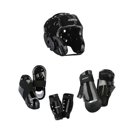 8 piece Karate Taekwondo Sparring Gear Combo Set - color: Black, size: 11-12 shoe, XL Gloves