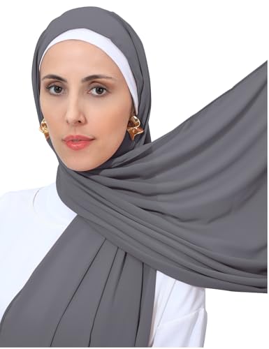 Heavy Not Easily See Through Long Chiffon Hijab Scarf for Women, Amazing Smooth Muslim Head Scarves - color: Deep Gray