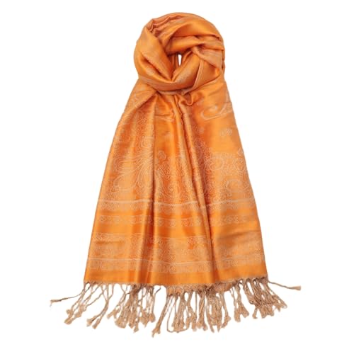 Reversible Paisley Pashmina Rave Scarf Shawl-Soft Silky Pashmina Wraps for Women Evening Dresses - color: E#. Style 5-camel Orange