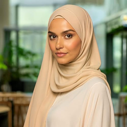 Cotton Modal Jersey Hijab with Matching Undercap, Women's Casual Style, 180cm × 70cm - color: Fawn