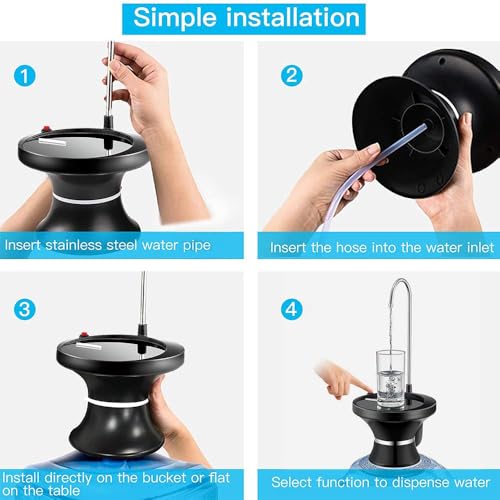 Drinking Water Dispenser Pump, Automatic Electric Drinking Water Bottle Pump for 2-5 Gallon Water Jugs, USB Rechargeable with 2 Switch Control, Stable and Portable for Home, Kitchen, Office, Camping - color: Black
