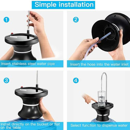 Drinking Water Dispenser Pump, Automatic Electric Drinking Water Bottle Pump for 2-5 Gallon Water Jugs, USB Rechargeable with 2 Switch Control, Stable and Portable for Home, Kitchen, Office, Camping - color: Black