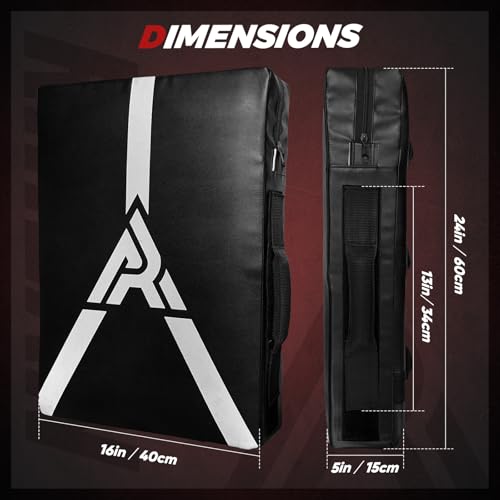 Martial Arts Kicking Shields - Kick Pad for Muay Thai, Taekwondo, Football, Basketball, Hockey Training - Denser Foam, Long Lasting PU Leather Kick Shield - style: 16x24in Black Pro