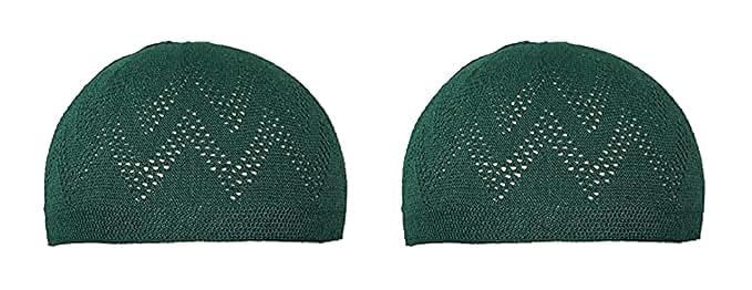 Kufi Hat for Men, Islamic Muslim Prayer Cap, Breathable Cotton Skull Cap, Traditional Taqiyah Takke, Crochet Cap - color: Green