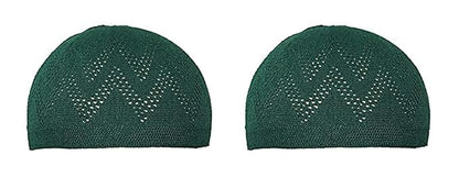 Kufi Hat for Men, Islamic Muslim Prayer Cap, Breathable Cotton Skull Cap, Traditional Taqiyah Takke, Crochet Cap - color: Green