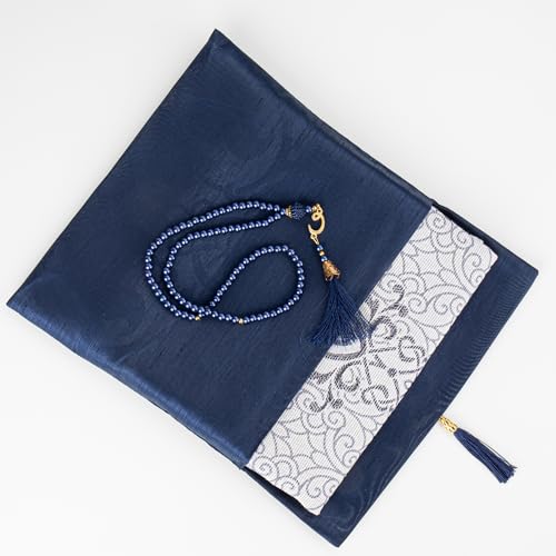 Modefa Islamic Prayer Mat Muslim Gifts - Thin Travel Muslim Prayer Rug in Taffeta Gift Bag with Tasbih Beads Prayer Matt Islam - Chenille Turkish Praying Carpet - Ramadan Gifts (Navy) - color: Navy