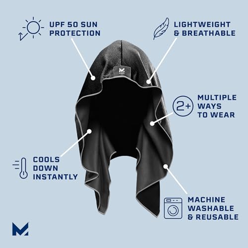 MISSION Cooling Hoodie Towel, Evaporative Cool Technology, Cools Instantly When Wet, UPF 50 Sun Protection, Contours Your Head to Stay in Place, Great for Sports, Fitness, Gym - color: Black