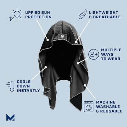 MISSION Cooling Hoodie Towel, Evaporative Cool Technology, Cools Instantly When Wet, UPF 50 Sun Protection, Contours Your Head to Stay in Place, Great for Sports, Fitness, Gym - color: Black