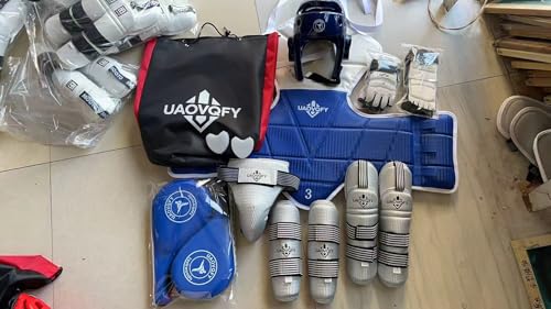 17PCS Taekwondo Sparring Gear Set, Complete Karate Protective Equipment for Kids Youth Adults with Helmet, Chest Guard, Gloves, Arm & Shin Guards, Foot Pads & Carry Bag (#1) - size: #5
