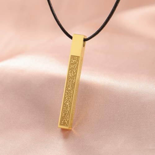VASSAGO Islamic Ayatul Kursi Necklace for Women Men Stainless Steel/Leather Chain Muslim Allah Arabic 3D Bar Pendant Islam Eid Ramadan Gift Jewelry - color: Islam-Leather Necklace
