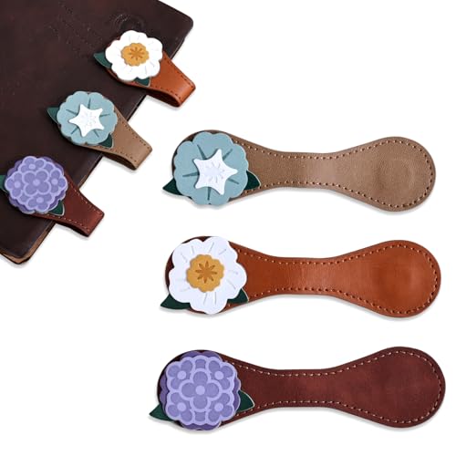 3 Pcs Magnetic Leather Bookmarks, Floral Patterns Page Markers Vintage Flower Bookmark, Gift for Book Lovers Students Book Accessories,Women Girls（Hydrangea Peony Morning Glory） - style: Flowers 2