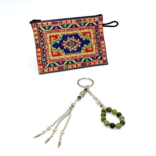 Keychain & Rosary Collection -Car Key Chain-Handbags Holder - color: (8 Mm - Green Taiwan Jade Stone)