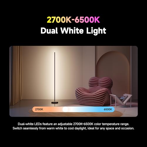 DREAME LED Floor Lamp for Living Room, RGB Color Changing Tall Light with 70 Effects, 1200LM 2700K-6500K Dual White, Music Sync, Works with Alexa Google Home, Matter Compatible, Modern Full-Metal