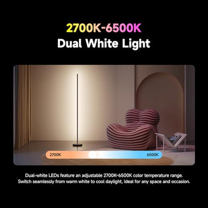 DREAME LED Floor Lamp for Living Room, RGB Color Changing Tall Light with 70 Effects, 1200LM 2700K-6500K Dual White, Music Sync, Works with Alexa Google Home, Matter Compatible, Modern Full-Metal