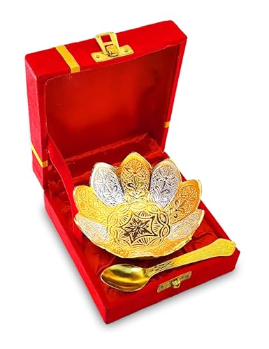 NOBILITY Bowl Spoon Set Silver Plated Light Weight with Red Box Diwali Christmas Eid Home Decoration Friends Family Corporate Wedding Return Gift Items Dessert Dry Fruits Serving Gifts