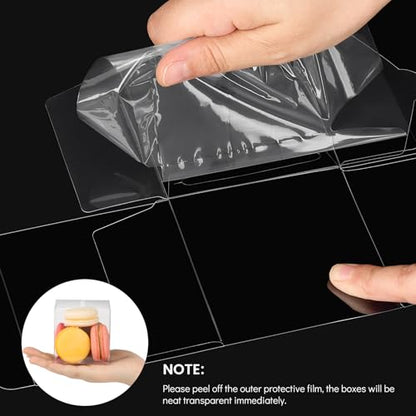 45 Pack 3x3x3 Inches Clear Favor Boxes with Ribbons, Transparent Plastic Cube Treat Boxes for Candy Goodie Gift, Small Individual Hot Cocoa Bomb Packaging Box - color: 3x3x3 Inch