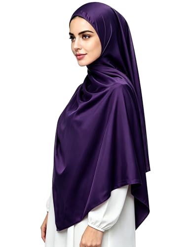 Lina & Lily Luxury Satin Hijab Head Scarf Shawl Wrap for Muslim Women Extra Long - color: Dark Purple