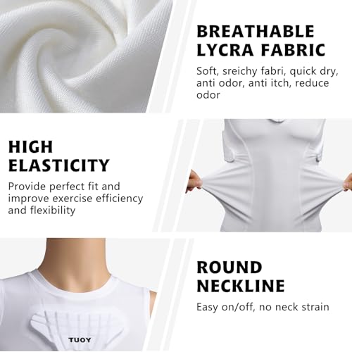 Youth Padded Compression Shirt Vest Rib Chest Protector Football Baseball - color: Padded Vest White, size: X-Large