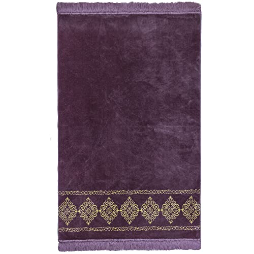Modefa Turkish Islamic Prayer Rug - Large & Wide Soft Velvet Janamaz - Comfortable Muslim Praying Mat for Men & Women - Ramadan or Eid Gift - with Prayer Beads Tesbih - Grand Plush (Lilac) - color: Lilac