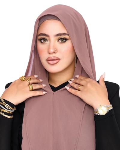 Instant Chiffon Hijab 3-in-1 with Built-in Magnets and Attached Match Undercap, Women Hijabs Set. - color: Taupe