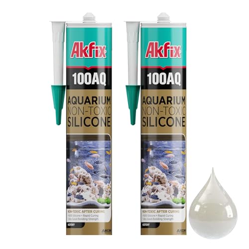 Akfix 100AQ Aquarium Sealant Clear (2x10.1 fl. oz.) – 100% Waterproof, Fish-Safe, High-Speed Curing and Strong Adhesion, Non-Toxic Glass Adhesive for Aquarium Repair | Clear, 2 Pack - color: Clear, size: 2 Pack